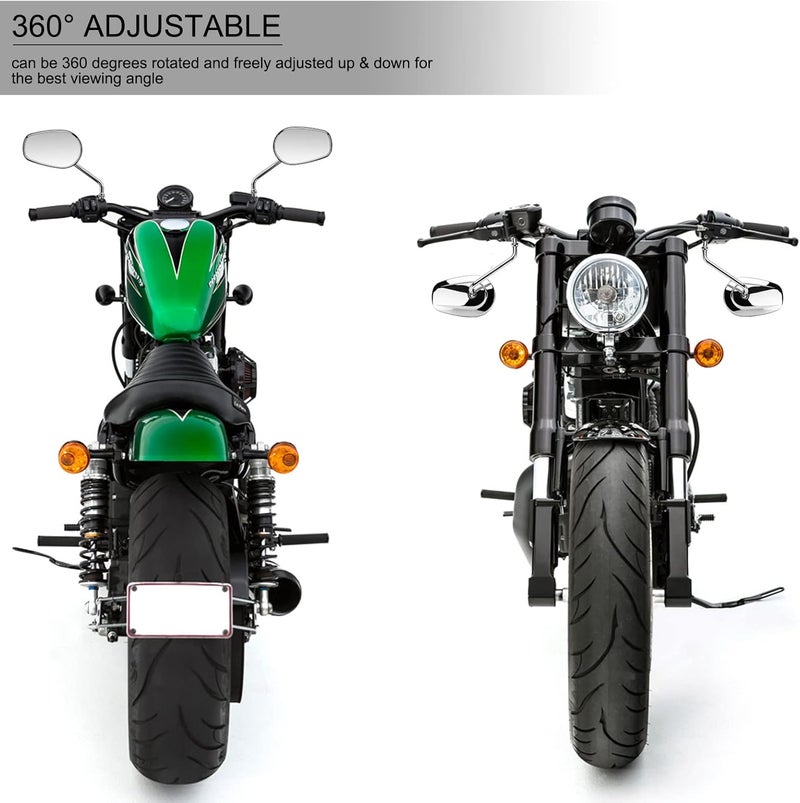LKV Chrome Sportster Rear View Mirrors - 360 Degree Long Stem Motorcycle Mirror for Harley Davidson - Image 2