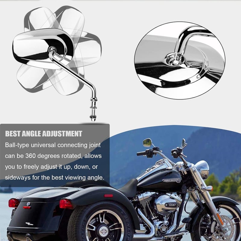 LKV Chrome Sportster Rear View Mirrors - 360 Degree Long Stem Motorcycle Mirror for Harley Davidson - Image 3