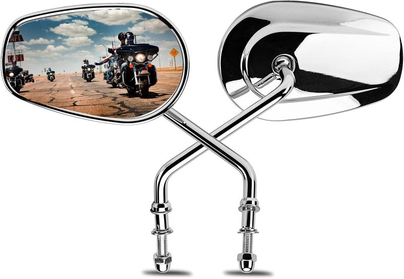 LKV Chrome Sportster Rear View Mirrors - 360 Degree Long Stem Motorcycle Mirror for Harley Davidson - Image 1