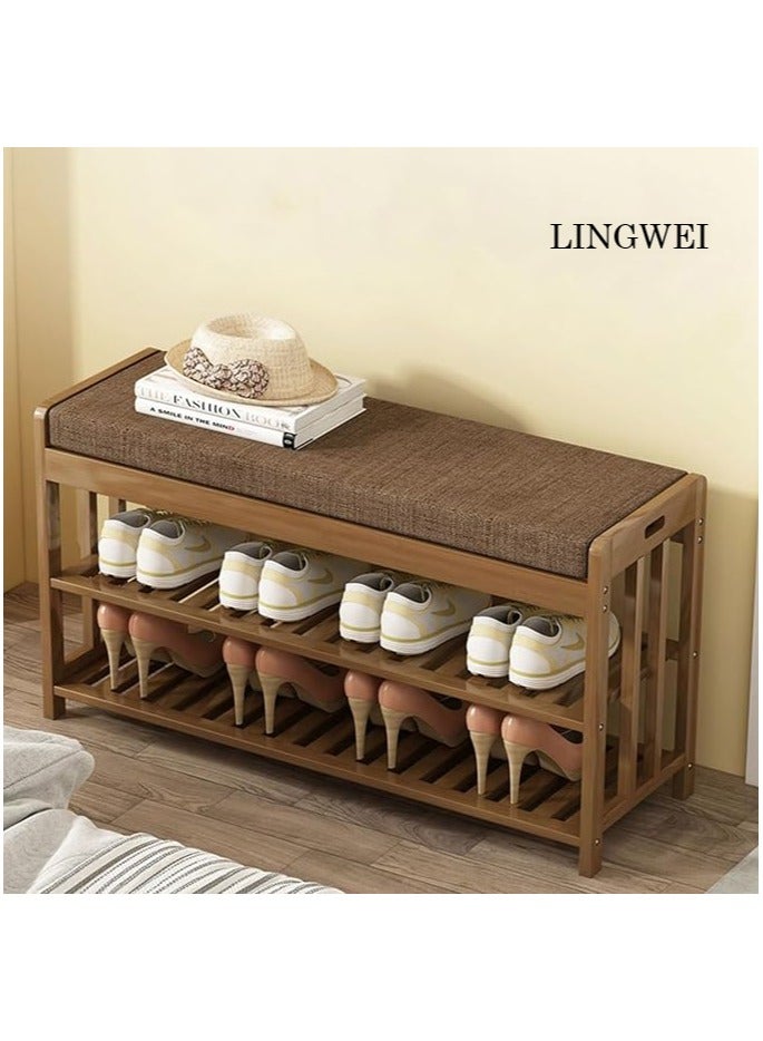 LINGWEI Bamboo Shoe Rack Bench with Cushion – Wooden Shoe Storage Cabinet with Seat, Entryway Organizer Shelf for Boots & Shoes, Multi-Function Furniture for Home, Hallway, Bedroom - Image 1