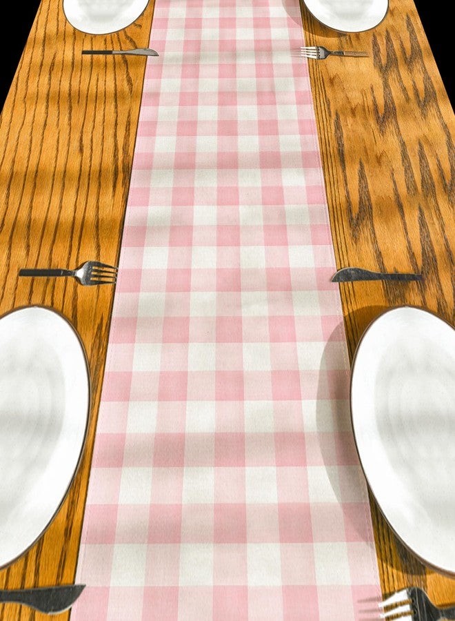 Yarcooly Pink White Buffalo Checked Plaid Table Runner Pink Gingham Table Cover Watercolor Spring Summer Easter Decor Spring Decorations for Simple Life Home Party - Image 2