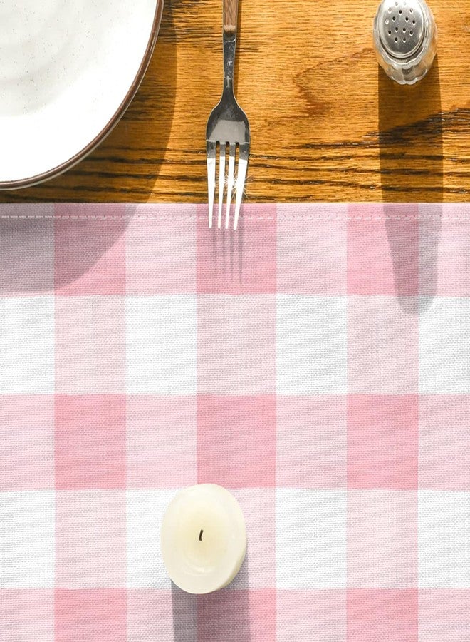 Yarcooly Pink White Buffalo Checked Plaid Table Runner Pink Gingham Table Cover Watercolor Spring Summer Easter Decor Spring Decorations for Simple Life Home Party - Image 5