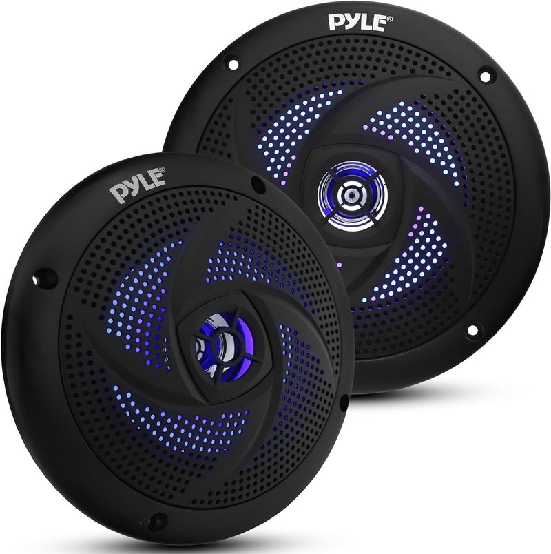 Pyle Marine Speakers - 5.25 Inch 2 Way Waterproof and Weather Resistant Outdoor Audio Stereo Sound System with LED Lights, 180 Watt Power and Low Profile Slim Style - 1 Pair - PLMRS53BL (Black) - Image 1
