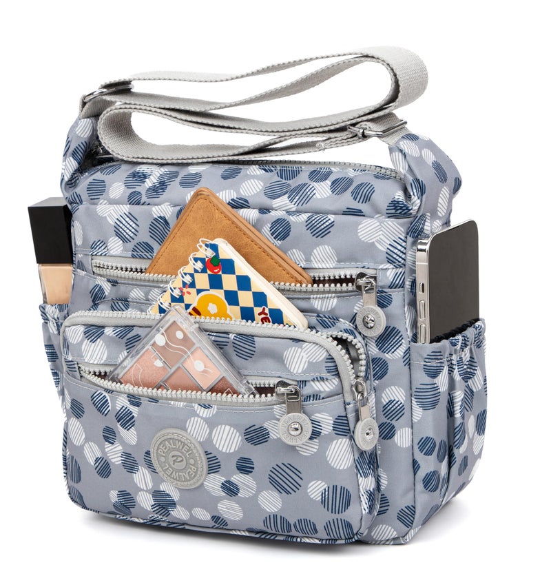Pealwel Women Shoulder Handbag Roomy Multiple Pockets Bag Ladies Crossbody Purse Tote Top Handle Satchel(Blue Dot) - Image 5