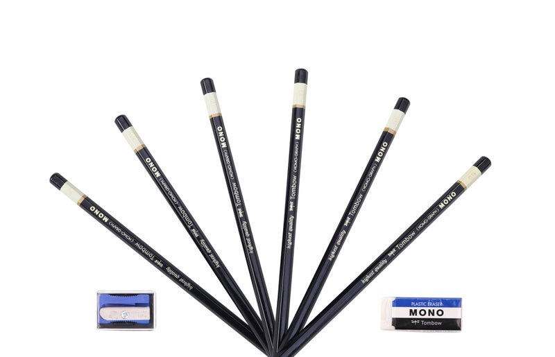 Tombow Mono Graphite Drawing Set of 6 with 1 MONO Plastic eraser and 1 Sharpener - Image 3
