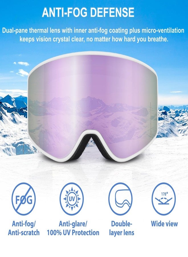 EXP VISION Ski/Snowboard Goggles, Anti Fog Adult Snow Goggles Over The Glasses for Men, Women Youth (Adult Ski Goggles-Pail lilac) - Image 3