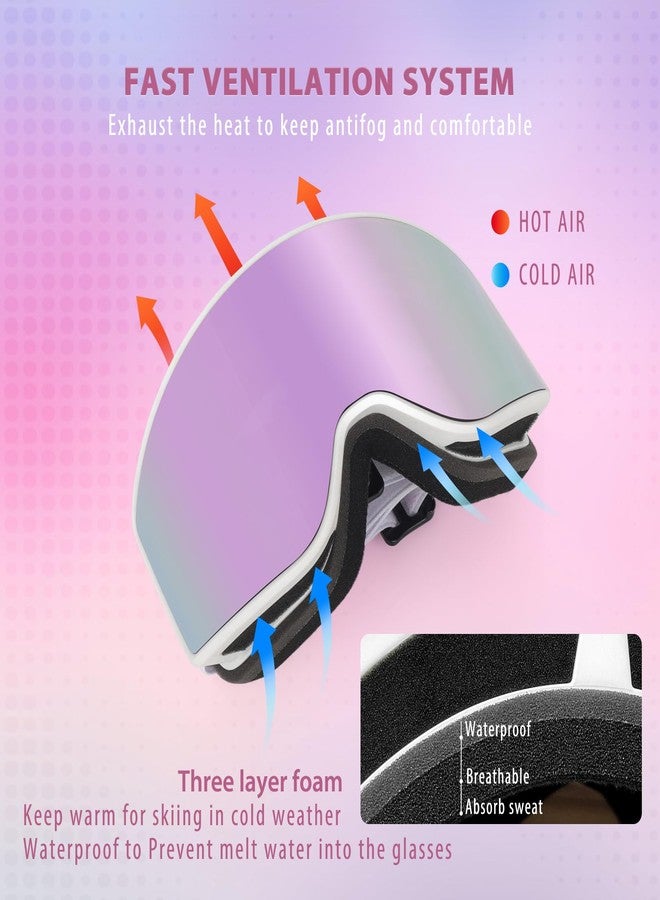 EXP VISION Ski/Snowboard Goggles, Anti Fog Adult Snow Goggles Over The Glasses for Men, Women Youth (Adult Ski Goggles-Pail lilac) - Image 5