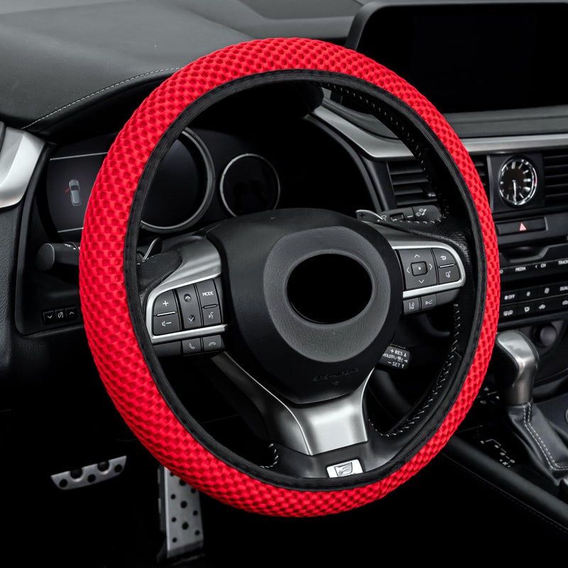 Alpmosn Elastic Stretch Steering Wheel Cover, Universal Interior Accessories Steering Wheel Cover for Women & Men, Breathable Microfiber Ice Silk, Anti-Slip, Odorless, Easy Carry(Red) - Image 1