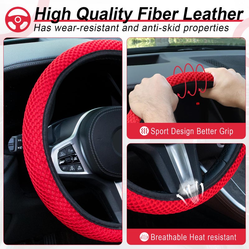 Alpmosn Elastic Stretch Steering Wheel Cover, Universal Interior Accessories Steering Wheel Cover for Women & Men, Breathable Microfiber Ice Silk, Anti-Slip, Odorless, Easy Carry(Red) - Image 3