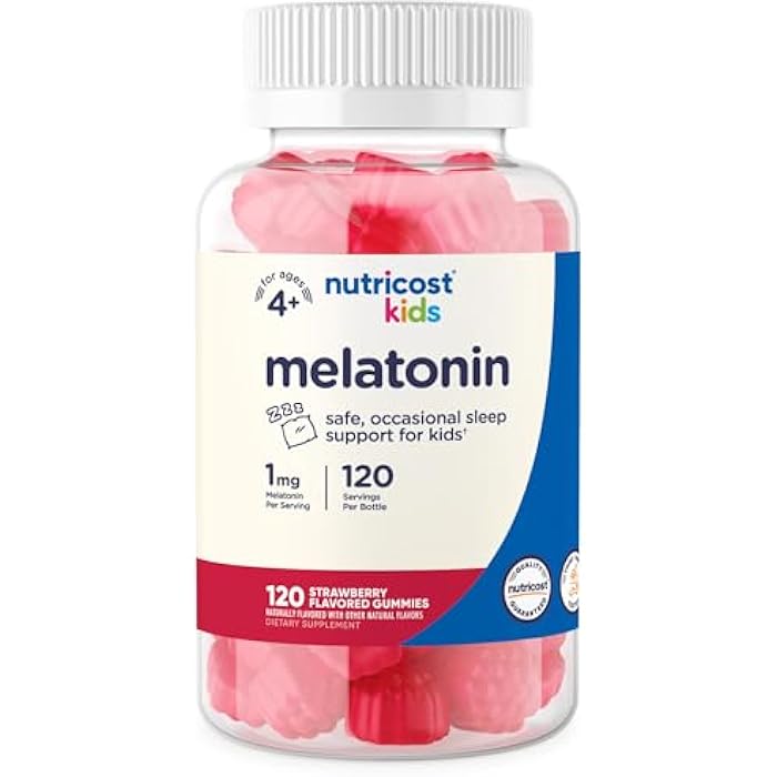 Nutricost Kids Melatonin Gummies 1mg, 120 Gummies, Strawberry Flavored - Image 1