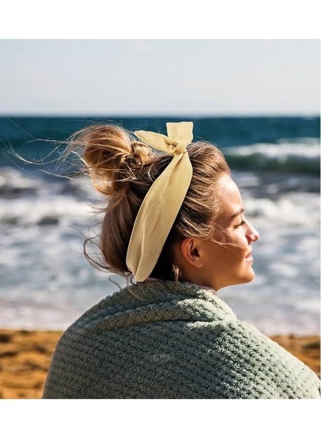 طقم 5 أربطة شعر مربوطة بقوس بلون صلب مع سلك، أربطة شعر بأسلاك، أربطة رأس على شكل أذن أرنب للنساء والفتيات - Image 5