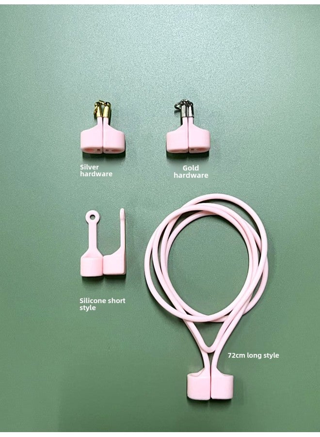 For Apple AirPods234 Generation Huawei Xiaomi Air2Spro2 Magnetic Headset Anti-lost Rope Silicone Lanyard-Color:496c Powder-Applicable Models:Airpods Short Silicone Lanyard (price Of 1 Pair) - Image 1