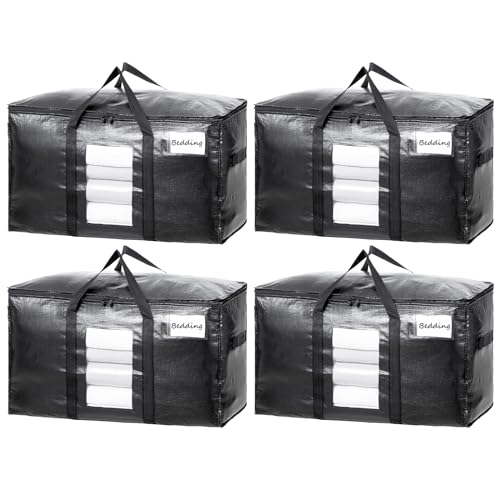 TAILI Extra Large Moving Bags, 4 Pack Black Heavy Duty Totes For Storage with Visible Window, Wrap Around Handles, Storage Bags for Space Saving, Alternative to Moving Boxes - Image 1