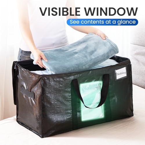 TAILI Extra Large Moving Bags, 4 Pack Black Heavy Duty Totes For Storage with Visible Window, Wrap Around Handles, Storage Bags for Space Saving, Alternative to Moving Boxes - Image 3