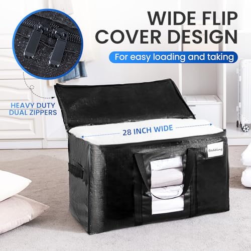 TAILI Extra Large Moving Bags, 4 Pack Black Heavy Duty Totes For Storage with Visible Window, Wrap Around Handles, Storage Bags for Space Saving, Alternative to Moving Boxes - Image 4