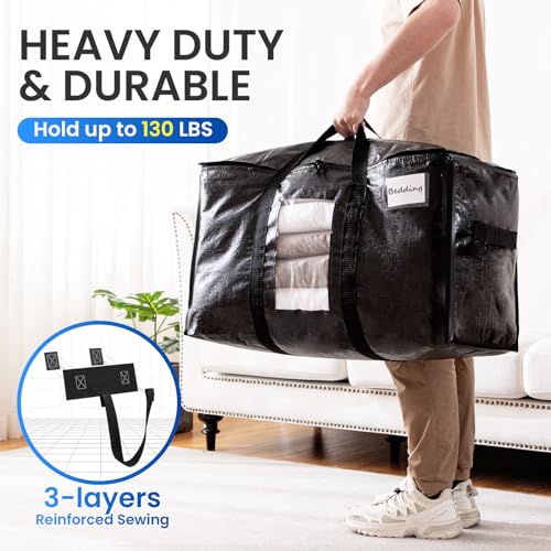 TAILI Extra Large Moving Bags, 4 Pack Black Heavy Duty Totes For Storage with Visible Window, Wrap Around Handles, Storage Bags for Space Saving, Alternative to Moving Boxes - Image 5