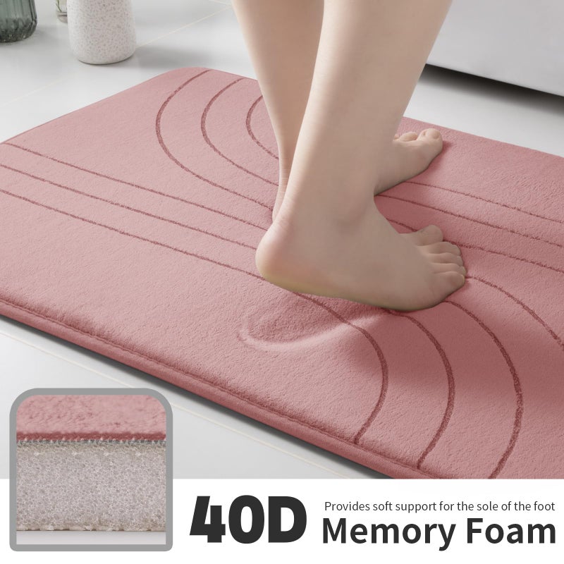 YIHOUSE Bathroom Rug Set 5 Pieces  Soft Non Slip Memory Foam Bath Mat Set  Extra Thick Bath Mats for Bathroom  Machine Washable Bath Rugs Set for Tub  Toilet and Floor (Pink) - Image 1