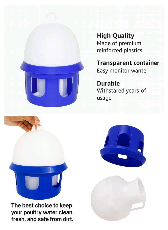 Bird Drinker, Premium Plastic Poultry Water Feeder, Blue and White, Transparent Container with Easy Monitor Design, Durable for Outdoor Use - Image 2