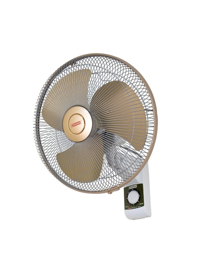 خليجية مروحة حائط 18 بوصة بشفرات بلاستيك (PVC) ذهبية وتحكم دوار 3 سرعات - أبيض
