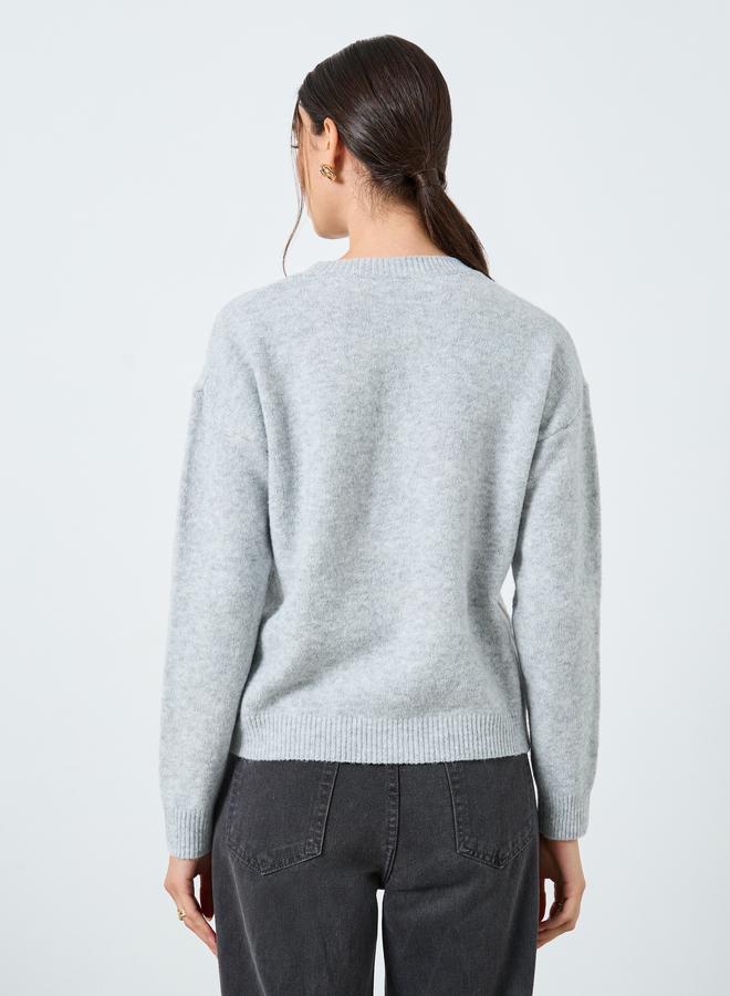 Take Two Grey Floral Applique Knit Sweater - Image 4