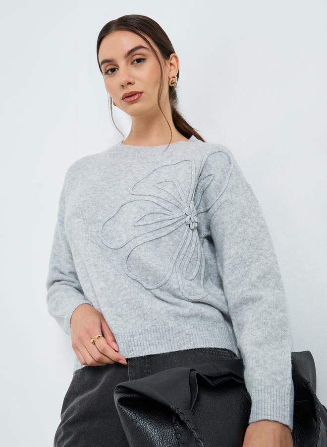 Take Two Grey Floral Applique Knit Sweater - Image 1