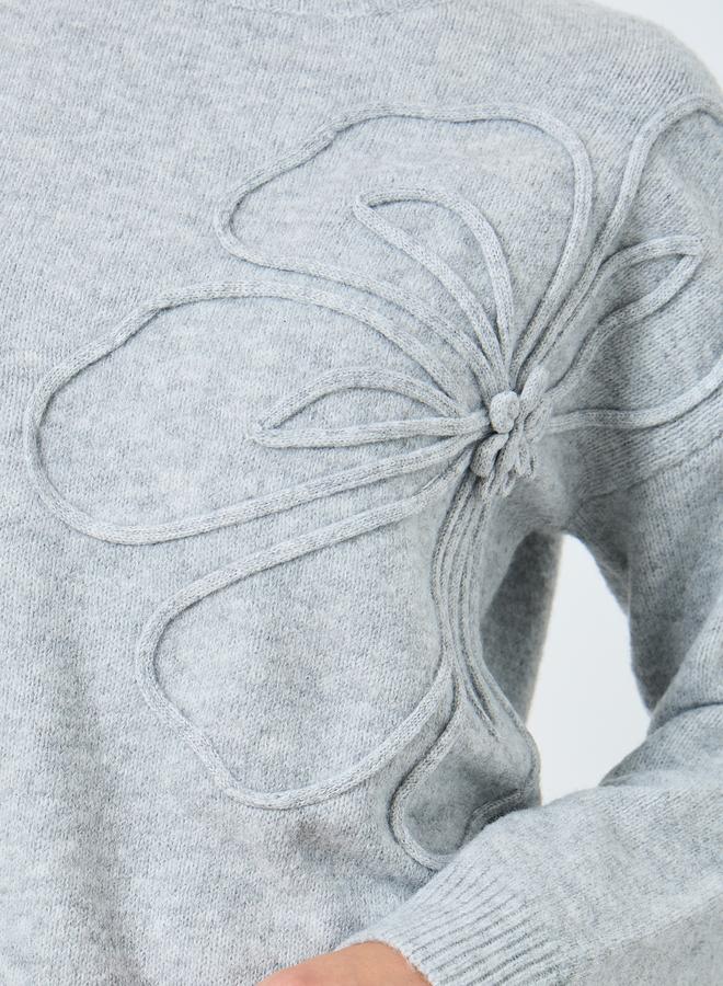 Take Two Grey Floral Applique Knit Sweater - Image 3