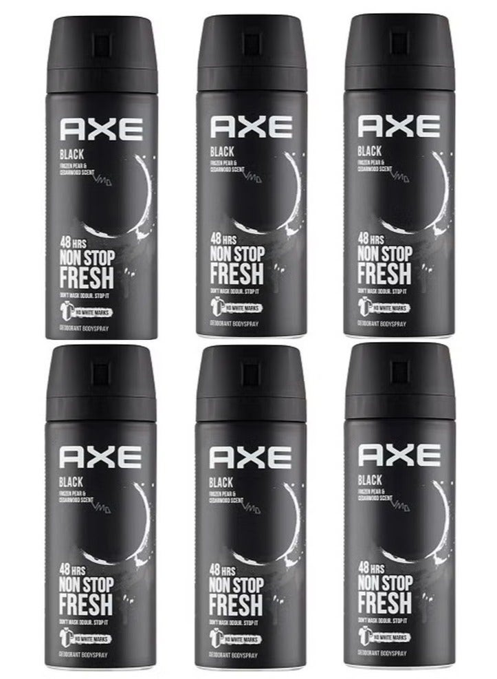 Axe Non Stop Fresh Black Body Spray Deodorant 6x150ml - Image 1