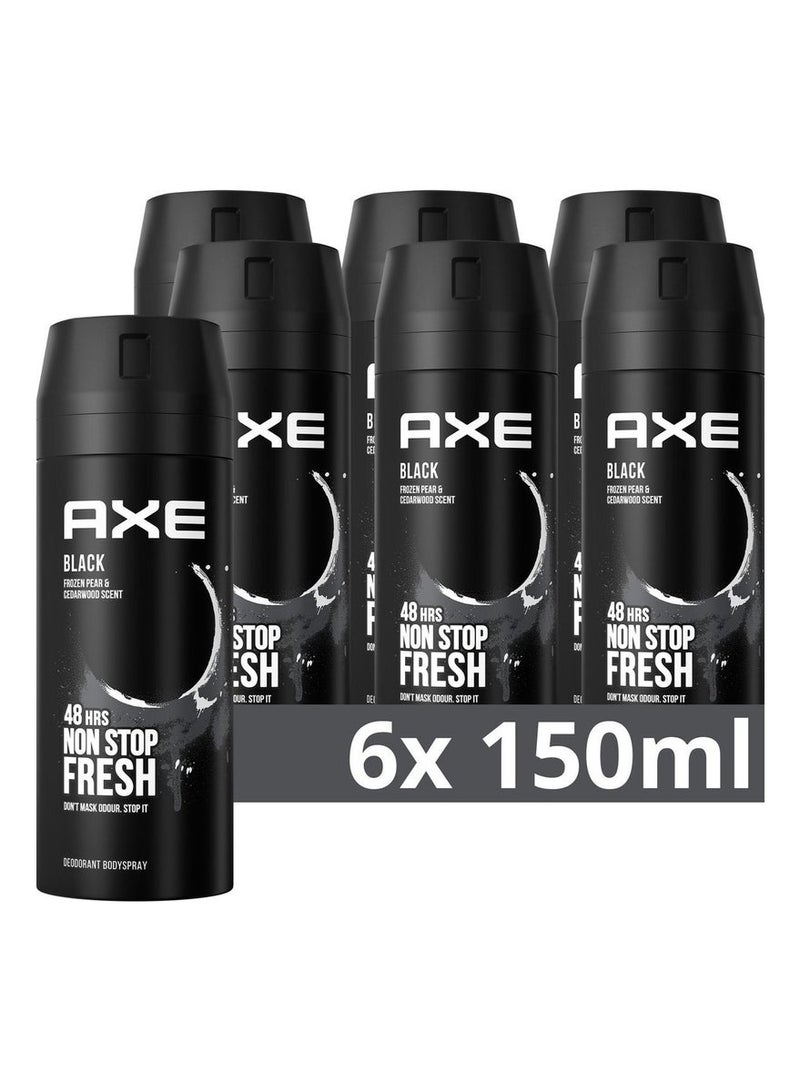 Axe Non Stop Fresh Black Body Spray Deodorant 6x150ml - Image 2