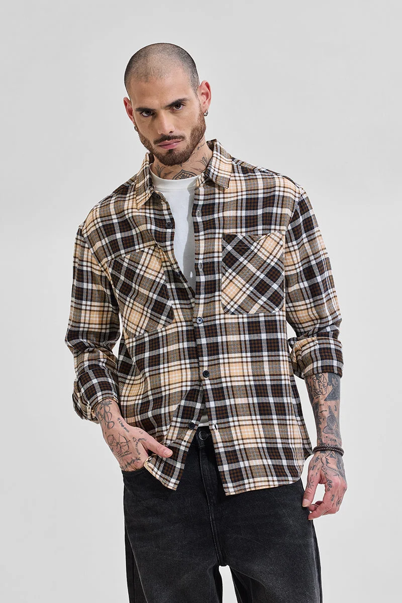 SNITCH Beige Flannel Relaxed Fit Overshirt