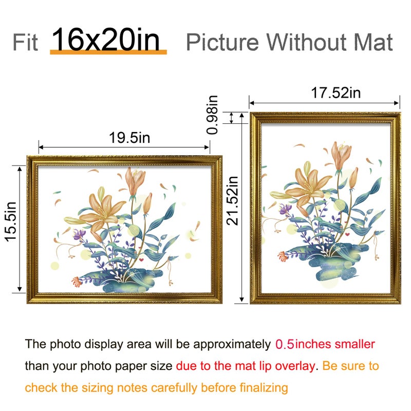 BESCRCL 16x20 Picture Frame Gold, Frames for Wall Display, Rustic Vintage Photo Frame with Shatterproof Crystal Acrylic, 4 Pack - Image 2