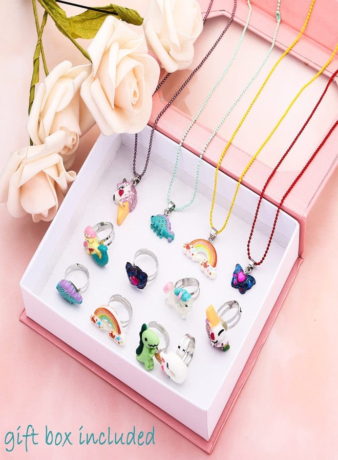 SOTOGO 24 Pieces Girls Necklaces and Rings Set Colorful Gift Party Favors Friendship Pretend Dress up Play Jewelry for Kids Child Toddler, Clever Style - Image 2