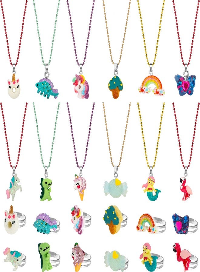 SOTOGO 24 Pieces Girls Necklaces and Rings Set Colorful Gift Party Favors Friendship Pretend Dress up Play Jewelry for Kids Child Toddler, Clever Style - Image 1