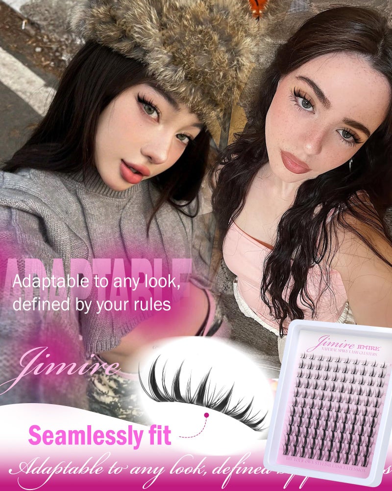 JIMIRE Manga Lash Clusters Natural Look Wispy Lashes Clusters Anime D-Curly Cluster Eyelash Extensions 110 Pcs 8-16MM Fairy Individual Cluster Lashes Wet-Look Lash Extensions - Image 2