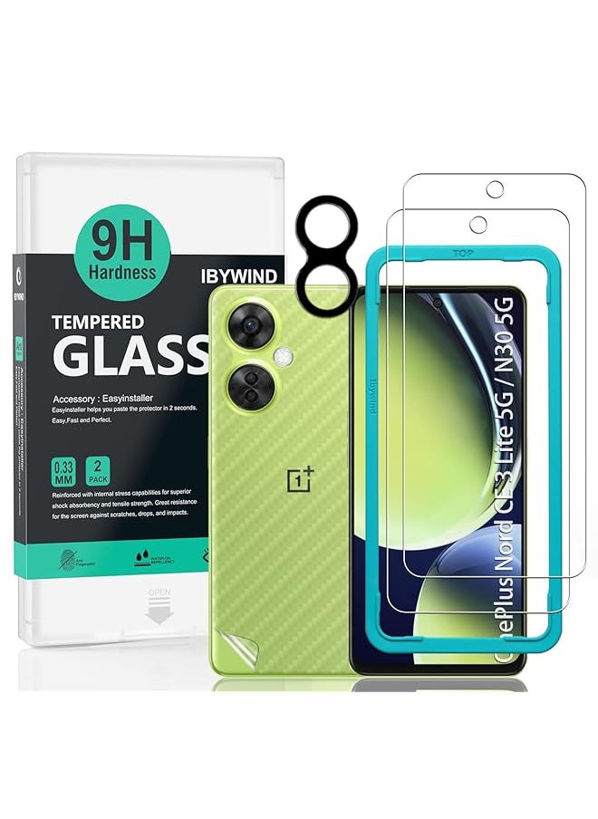 Ibywind - Screen Protector For Oneplus Nord Ce 3 Lite 5G 6.72 Inches With 2 Pcs Tempered Glass 1Pc Camera Lens Protector 1Pc Backing Carbon Fiber Film Fingerprint Reader Easy To Install - Image 1