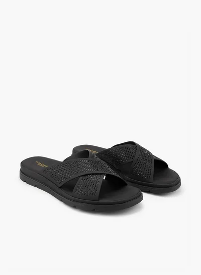 Flora Bella By Shoexpress Embellished Slip-On Cross Strap Sandals