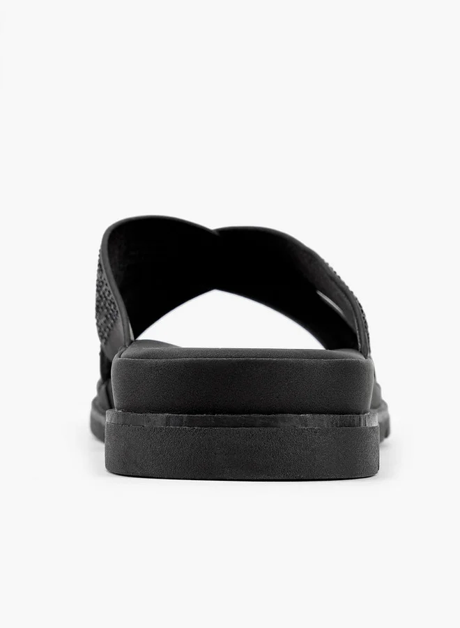Flora Bella By Shoexpress Embellished Slip-On Cross Strap Sandals