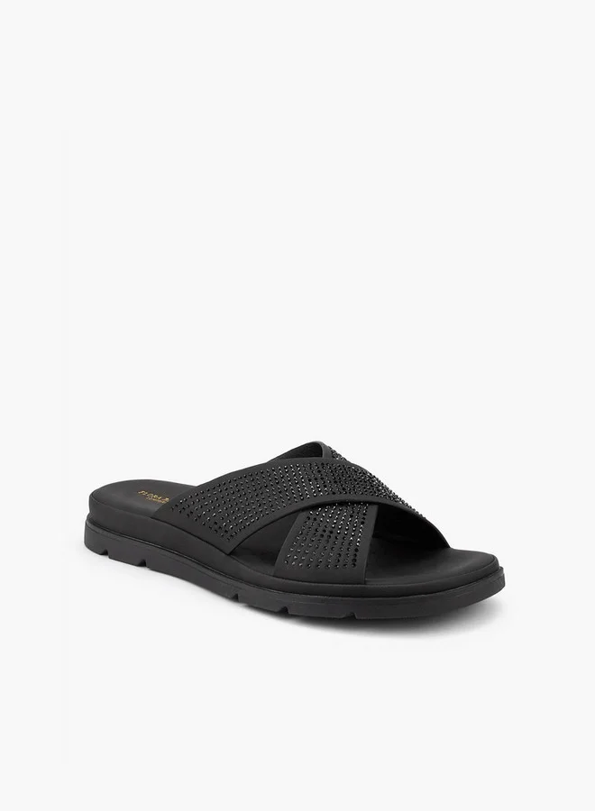 Flora Bella By Shoexpress Embellished Slip-On Cross Strap Sandals