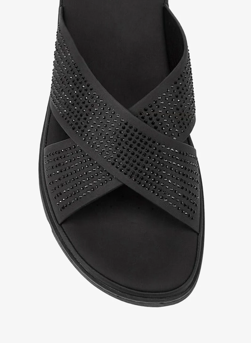 Flora Bella By Shoexpress Embellished Slip-On Cross Strap Sandals