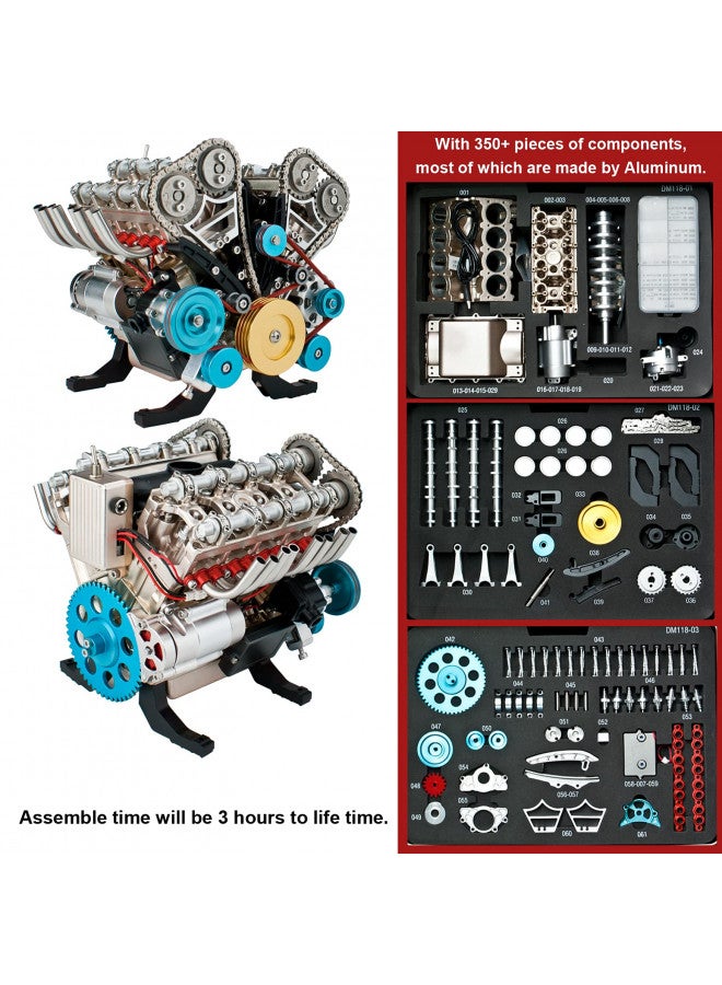 DjuiinoStar Vehicle Engine Model Assembly Kit (350+ Pieces Components, 3 Hours Assembly Time), Eight-Stroke Straight-Eight Gas Engine Working Model, 8 Cylinder Engine Kit DM118 - Image 5