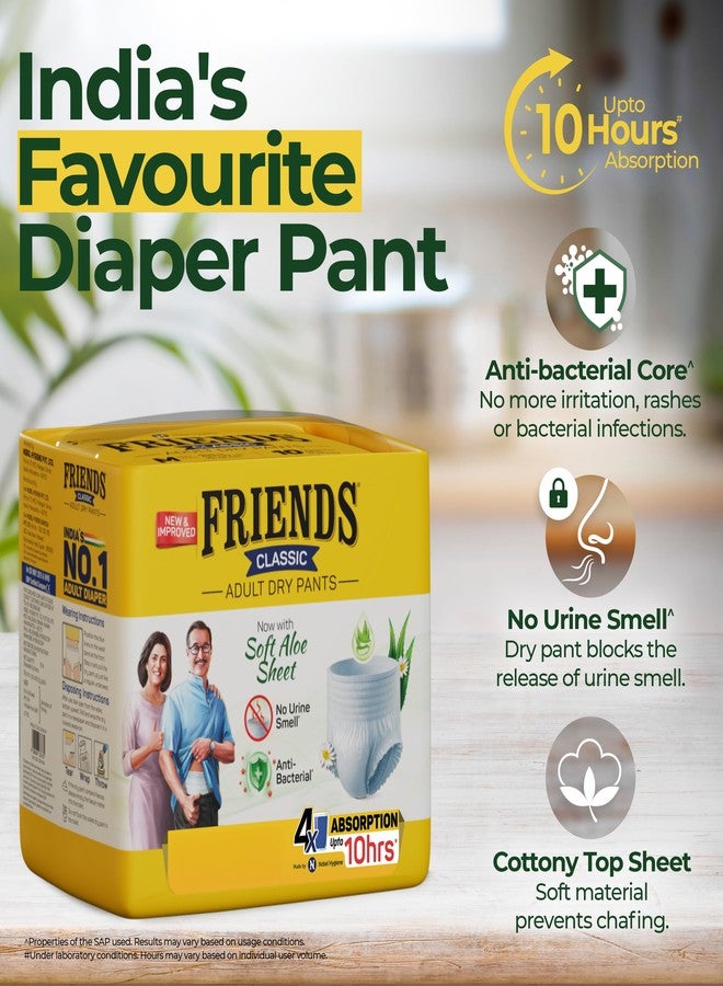 Friends Classic Adult Diaper L Size Pants | 10 Count (Large) | Waist 30 - 56 inch | Aloe Vera | Unisex | Quick & Even Absorption | Long Protection hours | Brief-Like Fit | Odour Lock | Leakproof | Elastic Waist & Anti-Bacterial Absorbent Core - Image 4