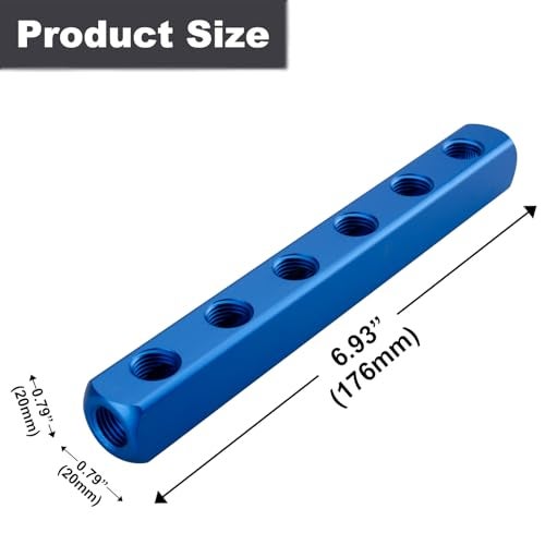 MARSTEK 5PCS Air Manifold 6 Way 9 Port Air Compressor Manifold Aluminum Air Hose Inline Manifold Block Splitter Pneumatic Manifold Air Distribution Block NPT 14 Inch Supply Port NPT 14 Inch Output Port - Image 3