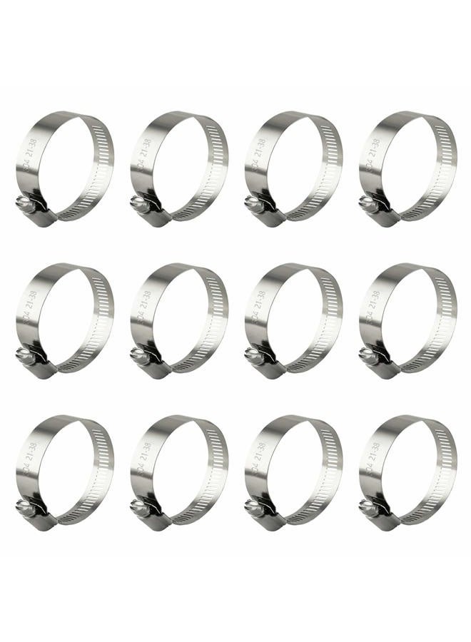 ZIPCCI Hose Clamp, 12 Pack Stainless Steel Worm Gear Fuel line Hose Clamps, 21-38mm (3/4-1-1/2 inch) - Image 1