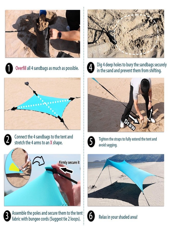 BESTSET 10×10ft UPF50+ Beach Tent Sun Shelter, Windproof Stable Outdoor Pop Up Beach Shade Canopy for Camping, Fishing, Backyard Fun or Picnics, 2 Poles - Image 4