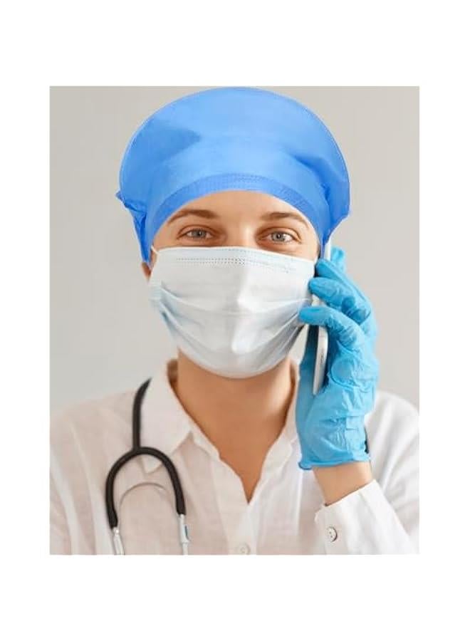 Arabest Disposable Working Hair Cap, 200 Pcs Disposable Bouffant Caps with Elastic SMS - Easy Breathe Strong Head Cover, Blue  - Image 3