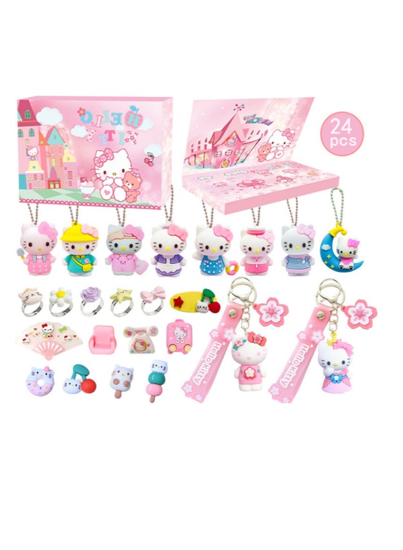 Christmas blind box hole music, including keychain, Hello kitty cartoon characters, rings, hairpins and party toy decoration accessories, Christmas countdown calendar gifts, suitable for boys, girls and children (hello kitty) - Image 1
