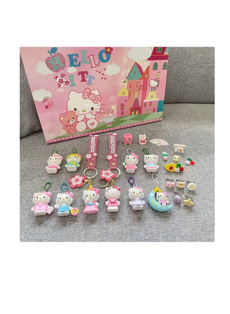 Christmas blind box hole music, including keychain, Hello kitty cartoon characters, rings, hairpins and party toy decoration accessories, Christmas countdown calendar gifts, suitable for boys, girls and children (hello kitty) - Image 3