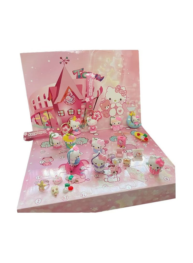 Christmas blind box hole music, including keychain, Hello kitty cartoon characters, rings, hairpins and party toy decoration accessories, Christmas countdown calendar gifts, suitable for boys, girls and children (hello kitty) - Image 2