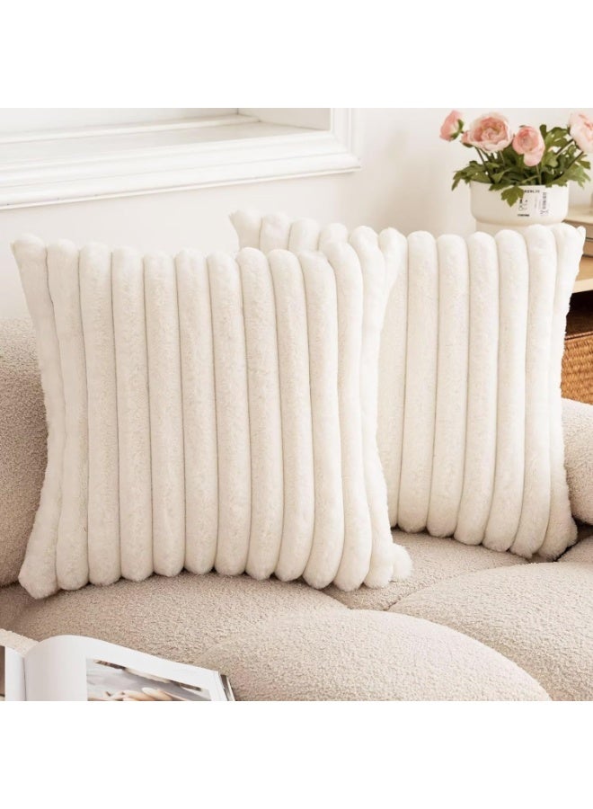 Set of 2 Throw Pillow Covers, Soft Striped Decorative Pillow Covers, Cushion Cases for Sofa, Couch, Bedroom, Living Room (Cream White, 45x45cm) - Image 1