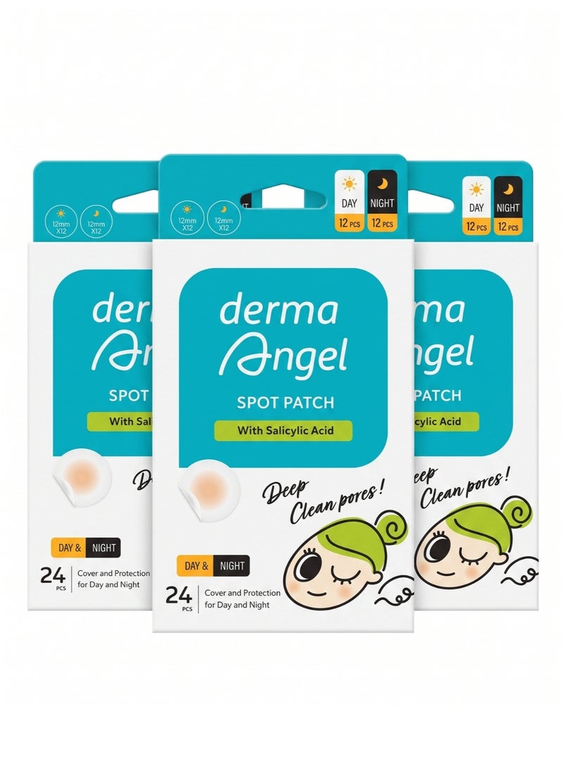 DERMA ANGEL Acne Pimple Spot Patches with Salicylic Acid 12mm 24 Count Day and Night Pack of 3 - Image 1