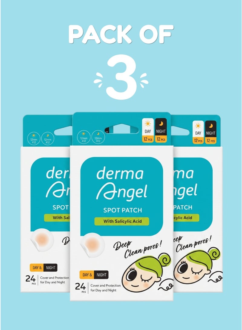 DERMA ANGEL Acne Pimple Spot Patches with Salicylic Acid 12mm 24 Count Day and Night Pack of 3 - Image 2